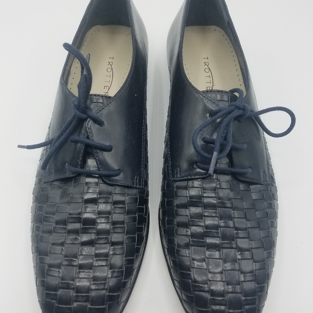Trotters leather weave blue 8 narrow